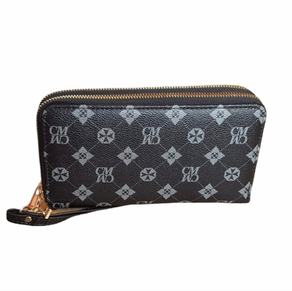 Leather wallet for women Wristlet Purse Clutc small black round zipper Charis Ma - Picture 7 of 12